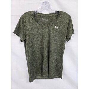 Under Armour Women's S Loose Fit Athletic V-Neck Shirt Heat Gear Heather Black